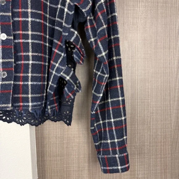 Sea New York‎ Navy Wool Plaid Peekaboo Shirt with Eyelet Back - Picture 6 of 13